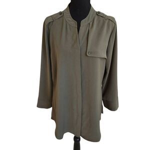 Chico's Womens Military-Inspired Long Sleeve Tunic Blouse Olive Green Large
